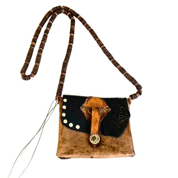 Vintage 1960s–70s Southwest Leather Crossbody Bag w/ Buffalo Nickel Closure - Picture 11 of 12